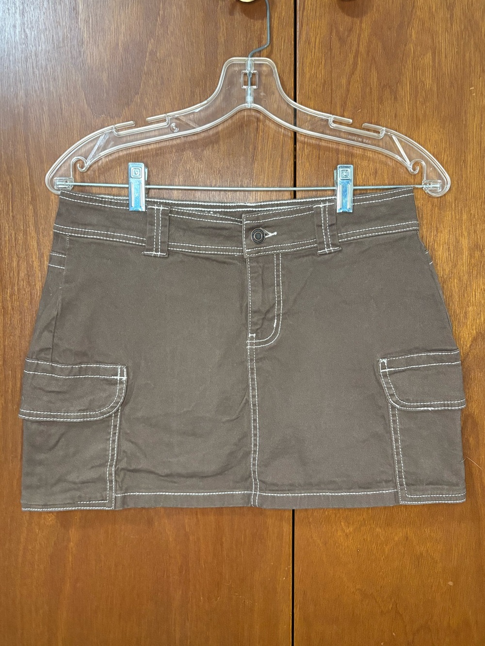 No Boundaries Brown Mini Skirt with Contrast Stitching